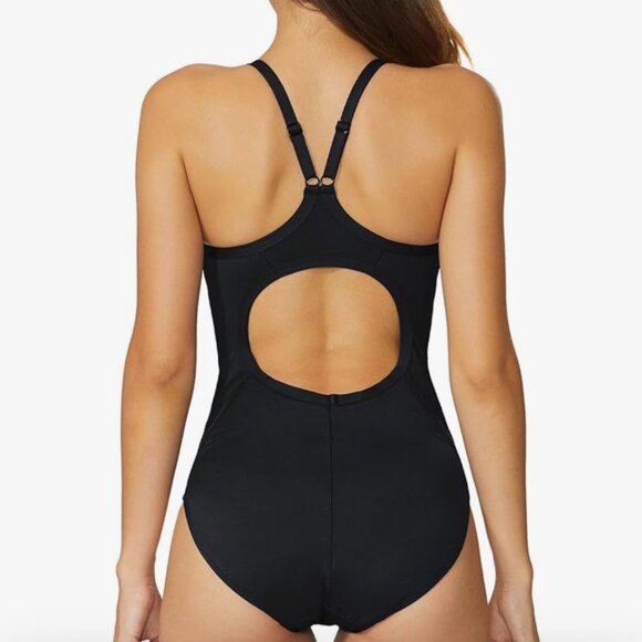 Women's Athletic Training Adjustable Strap One Piece Swimsuit Swimwear Black- L - Picture 4 of 6